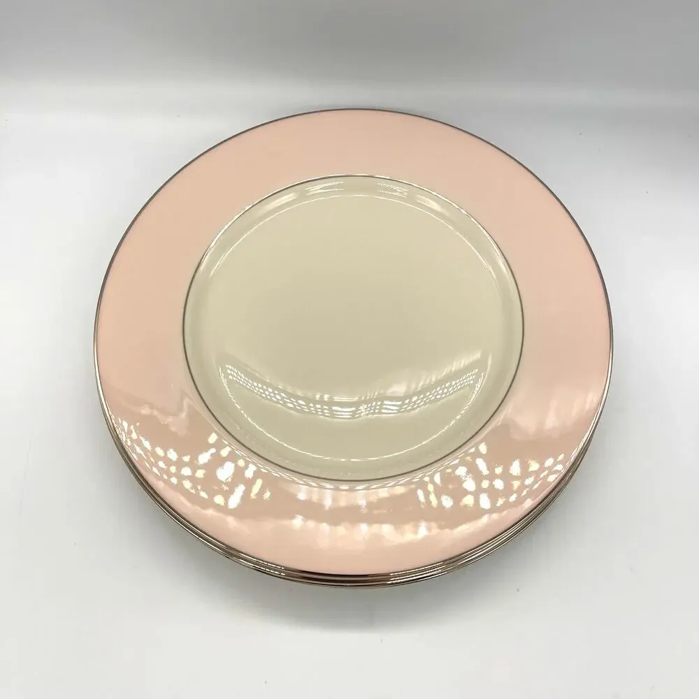 Vintage Colonial Fine China Porcelain Pink & White Set of 4 Dinner Plates 10.5